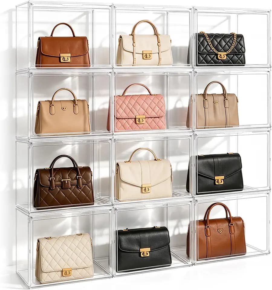 10 Pack Clear Purse Organizer for Closet, Acrylic Handbag Box,14.1 in