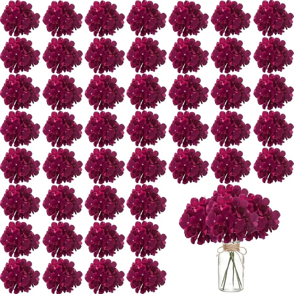 WEISPARK 100PCS Artificial Hydrangea Flowers, Fake Flowers Silk Hydrangea Full Flowers Heads with Stems for Wedding Home Party Shop Baby Shower Decor (Fuchsia)