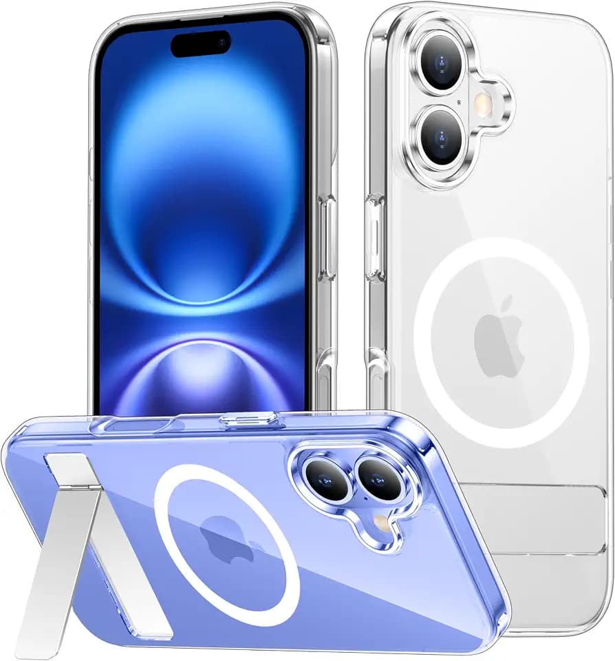 SPIDERCASE Magnetic for iPhone 16 Case,Built-in Kickstand,Clear
