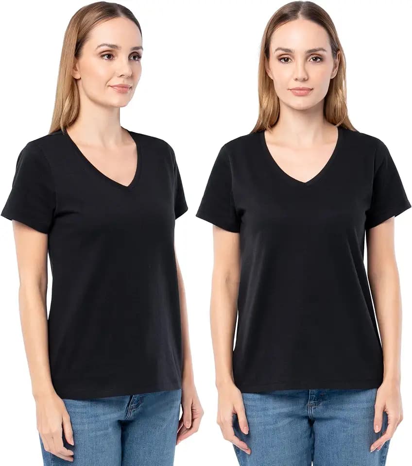 Fruit of The Loom Women's Short Sleeve V-Neck T-Shirt, 2 Pack