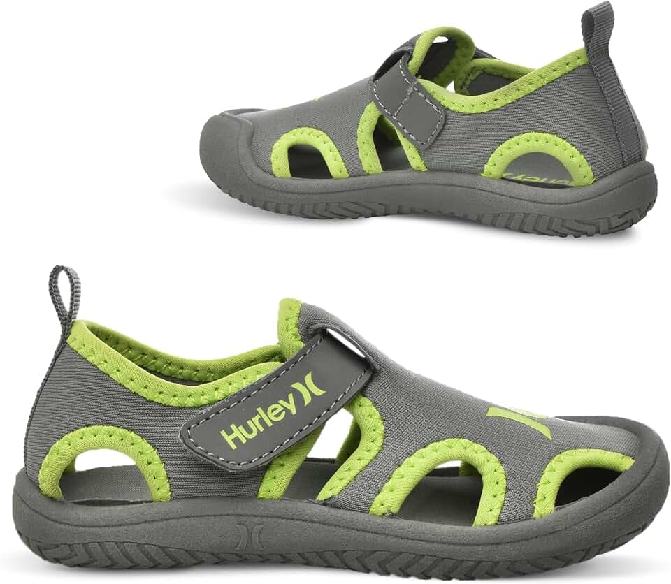 Hurley Kona Toddler Water Shoes - Beach Essentials, Girls and Boys Closed Toe Sandals, Lightweight, Breathable, Kids Water Shoes with Non-Slip Sole and Adjustable Straps, Outdoor Toddler Swim Shoes