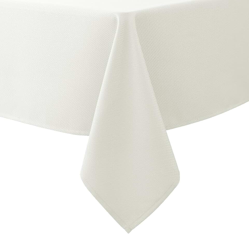 Textured Ivory Tablecloth Rectangle-Fabric Spillproof Table Cloths 60x84"