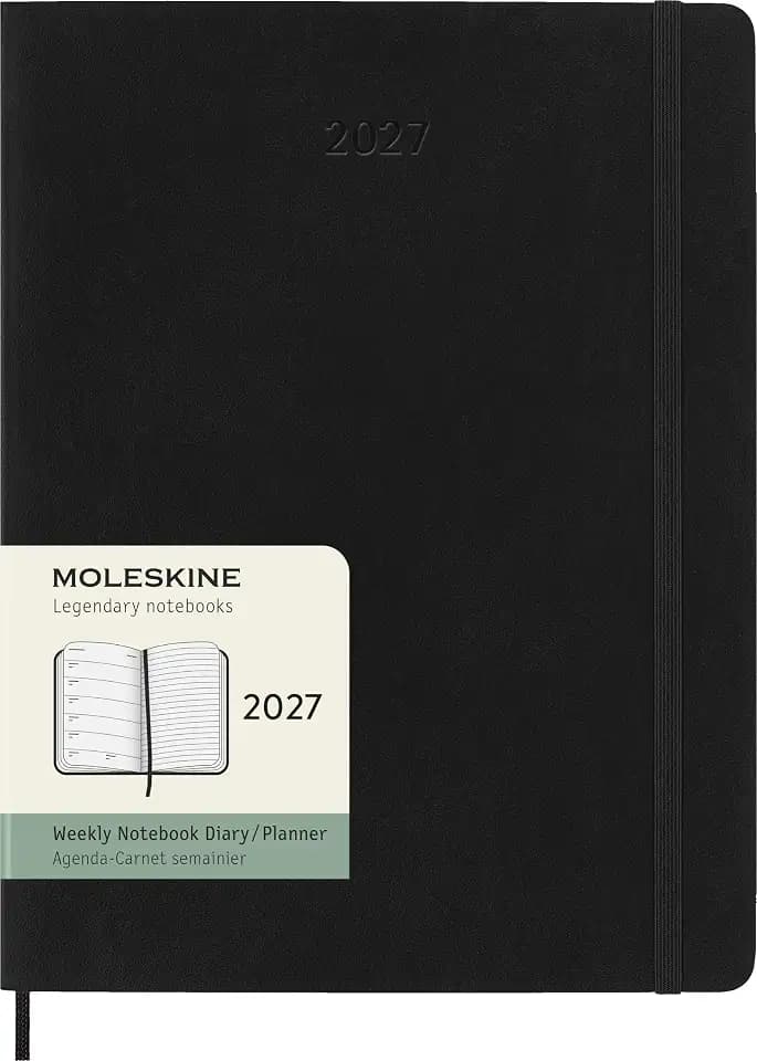 Moleskine Wochenkalender 2027, 12-Monats-Planer mit Platz für Notizen, Softcover, Elastischer Verschluss, Format XL 19x25 Cm, Farbe Schwarz