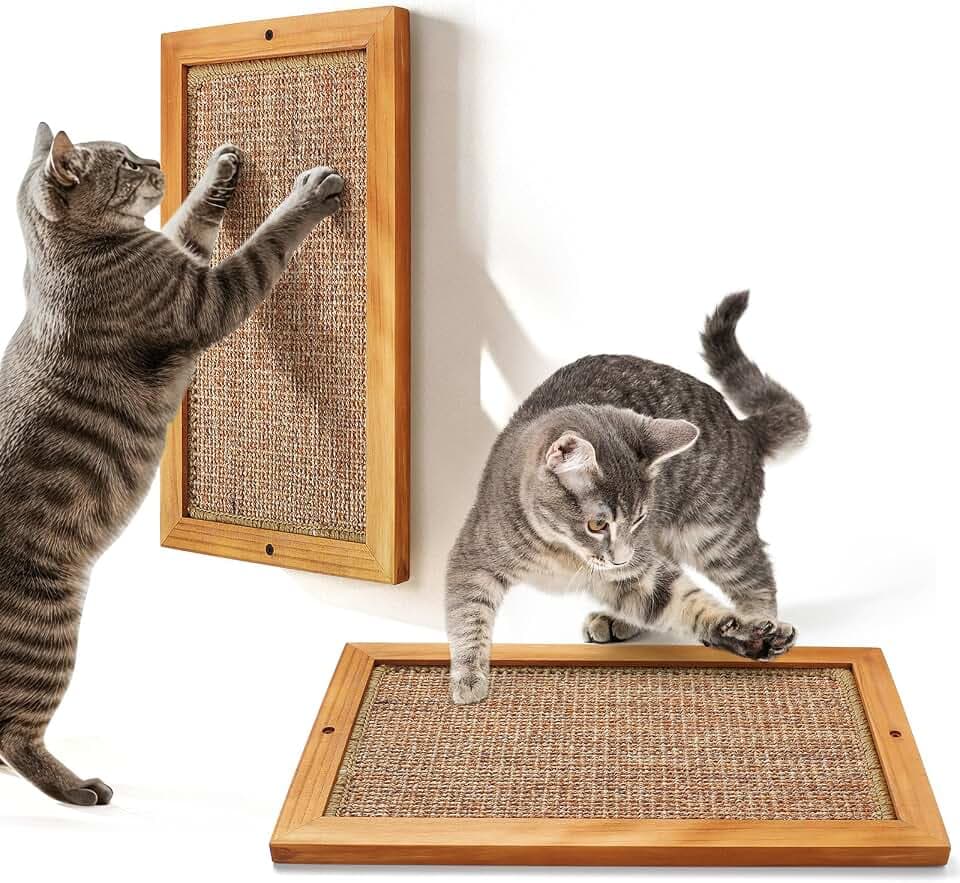 Cat Scratching Post - 2PCS Large, Wooden Sisal Cats Wall Scratcher, Floor or Wall Mounted Vertical Cat Scratch Pad for Indoor Cats Adults or Kittens, Cat Wall Furniture Protector