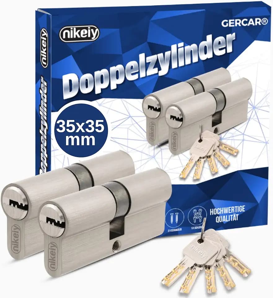 GERCAR Pro 2er Set Profilzylinder gleichschließend 70mm Schließzylinder 35/35 Doppelzylinder Zylinder - Messing matt Massiv - inkl. 10 Schlüssel - Wendeschlüssel - Länge: 70 mm, A:35 B:35-2x