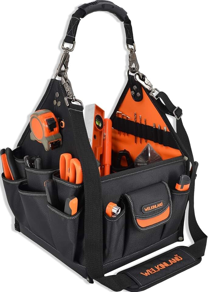 WELKINLAND 40-Pockets HVAC Tool Tote, 25L Open Top Electrician Tool Bag