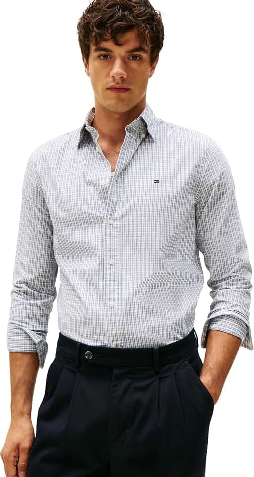 Tommy Hilfiger Herren Hemd Flex Poplin Mini Tartan Shirt mit Spitzkragen