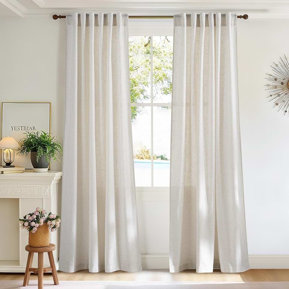NICETOWN Linen Curtains 78 Inch Long 2 Panels Set for Living Room, 55" Wide Thick Flax Linen Blend Privacy Drapes Rod Pocket & Back Tab with Light Filtering for Bedroom/Farmhouse