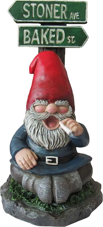World of Wonders Take The High Road Gnome Sign | Porch Decoration Garden Gnome Statue | Stoner Ave. Baked St Novelty Garden Patio Funny Decor - 7"