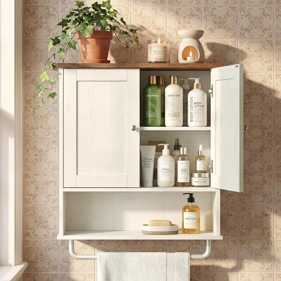 VASAGLE Wall Mounted Cabinet, Bathroom Storage, 2 Doors, Adjustable Shelves