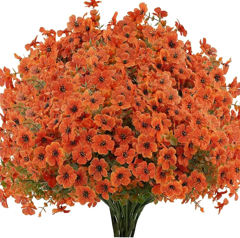 Artificial Mums Fall Fake Flowers for Outdoors,12 Bundles (Fall -Orange)