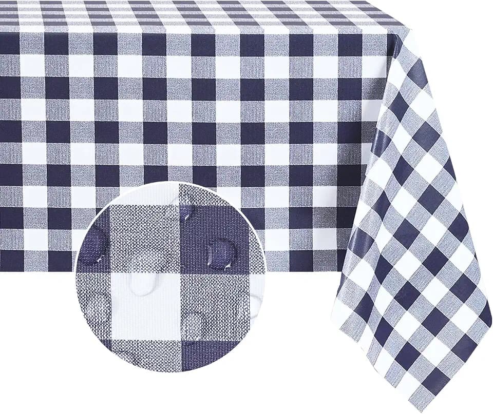 Romanstile Gingham Vinyl Tablecloth, Rectangle 54 x 120, Navy Blue