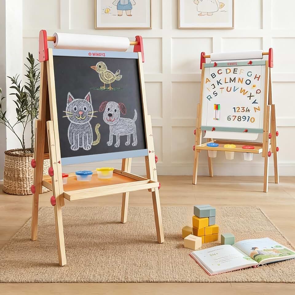 WINGYZ 3-in-1 Art Easel for Kids - Pine Wood Easel for Ages 3-12