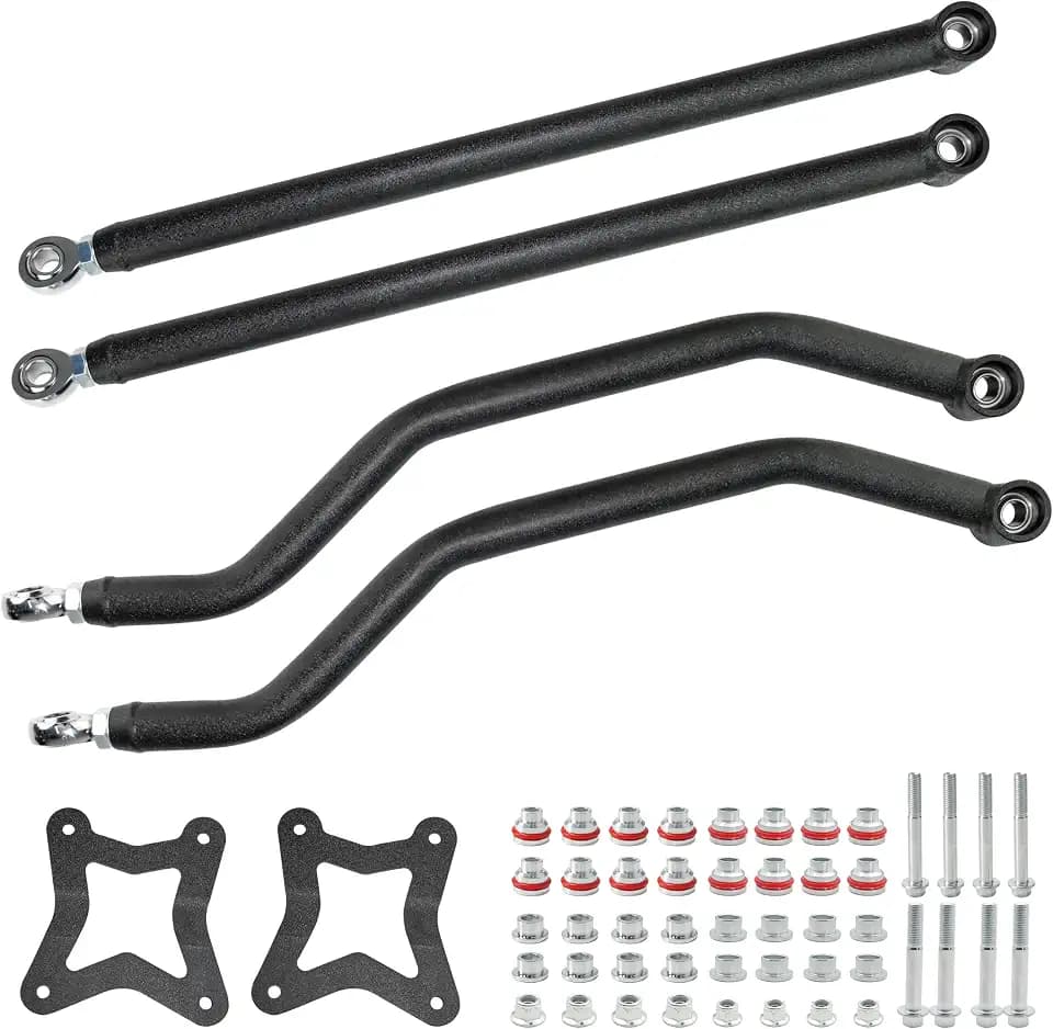 High Clearance Boxed Rear Radius Arms Kit for 2014+ Polaris RZR XP 1000 & XP 4 1000, Heavy Duty Adjustable Heim Joint Rear Radius Rods, Steel Suspension Upgrade, Wrinkle Black