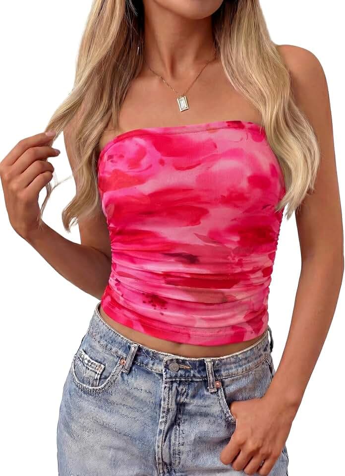 MASCOMODA Women Floral Tube Top 2026 Mesh Strapless Tops Y2K Summer Bandeau