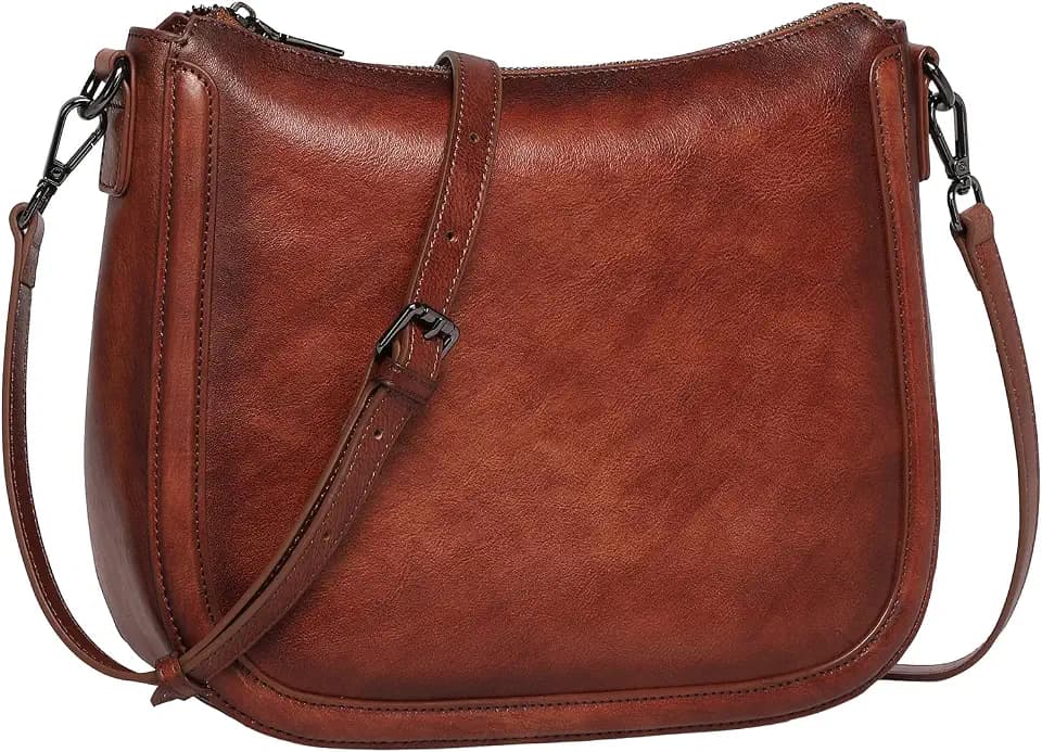 COOLCY Real Leather Crossbody Bags for Women Handbags Ladies Hobo Shoulder Purse Vintage Satchel Cross Body bag with 2 straps