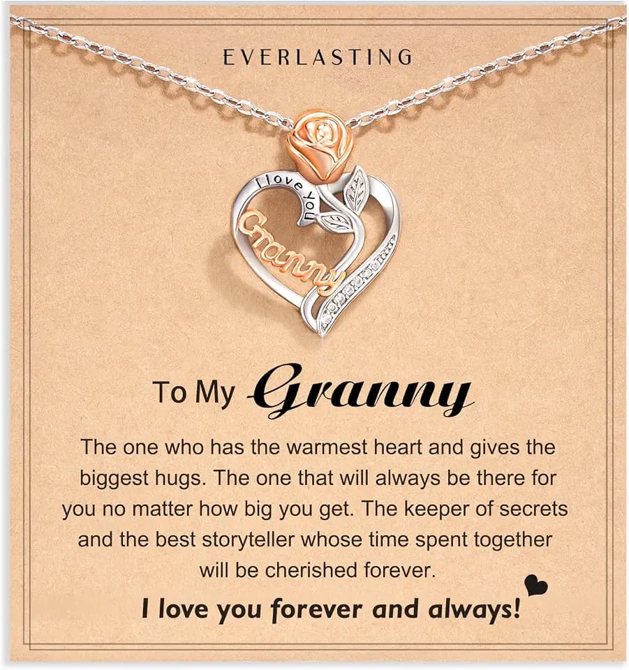 Shonyin Heart Necklace for Granny, Carved with I Love You, Ideal Gift for Valentines Day