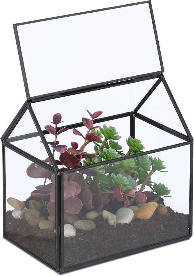 Relaxdays Pflanzenterrarium, Glas & Kupfer, Deko Glashaus für Kakteen & Moos, Glaskasten für Fensterbank, Farbwahl