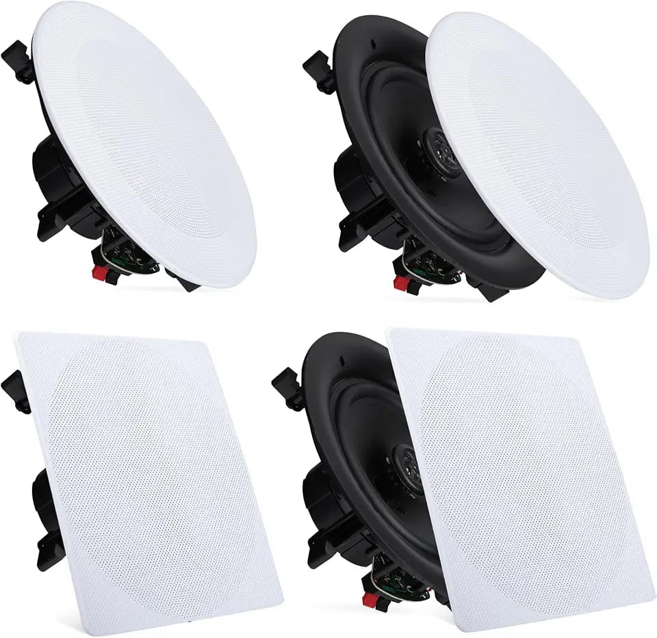 Pyle 8” 4 Bluetooth Flush Mount - In-wall In-ceiling 2-Way Speaker System Quick Connections Changeable Round/Square Grill Polypropylene Cone & Tweeter Stereo Sound 4 Ch Amplifier 250 Watt - PDICBT286