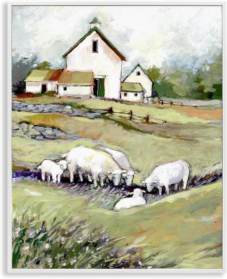 'Barn with Grazing Sheep'| Framed Giclee Art