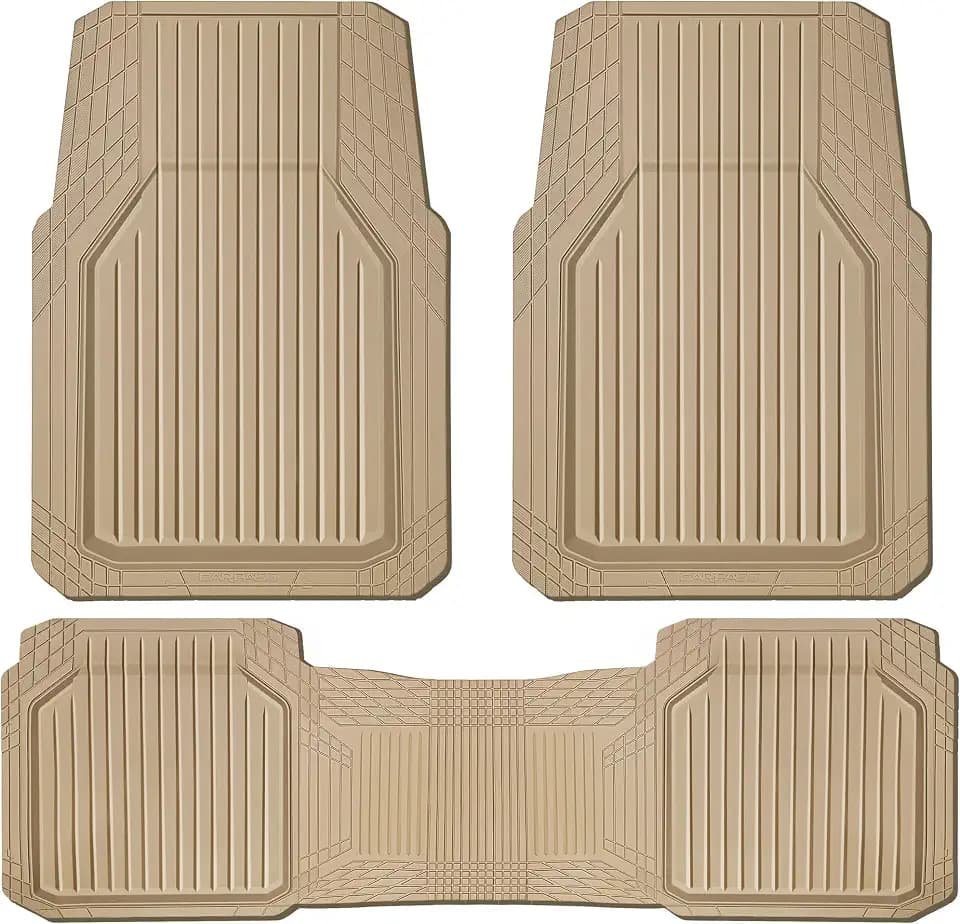 CAR PASS Heavy Duty Rubber Floor Mats for Car, Waterproof Liner Deep Dish Car Mats Full Sets, Universal Trim to Fit for SUV Truck Sedans Vans, All Weather Automotive Floor Mats 3pcs, Solid Beige