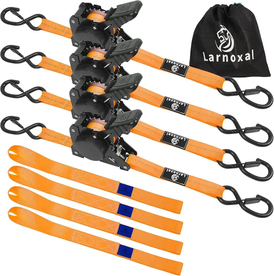 Retractable Ratchet Straps, 1500Lbs 1" x10Ft,4Pack,Orange
