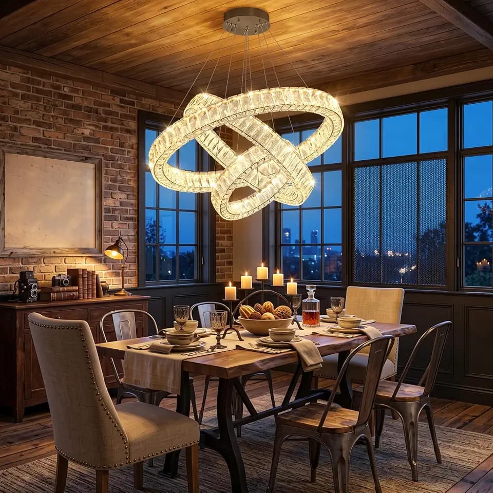 HAIXIANG Modern Glam Chandelier Crystal LED Remote Rings Chandelier Adjustable Hanging Ceilings Pendant Lights Fixture Black 8"+16"+24" Rings Lighting