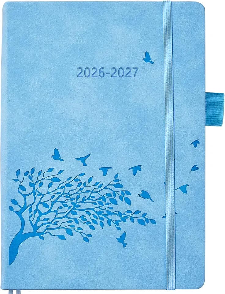 Kalender 2026 2027 A5 1 Tag 1 Seite, Tagesplaner(Aug-Jul) mit Monatsübersicht, Notizen, Kontakt, Tasche & PU Hardcover, Schülerkalender 26/27, Buchkalender Terminplaner für Schule Familie Büro