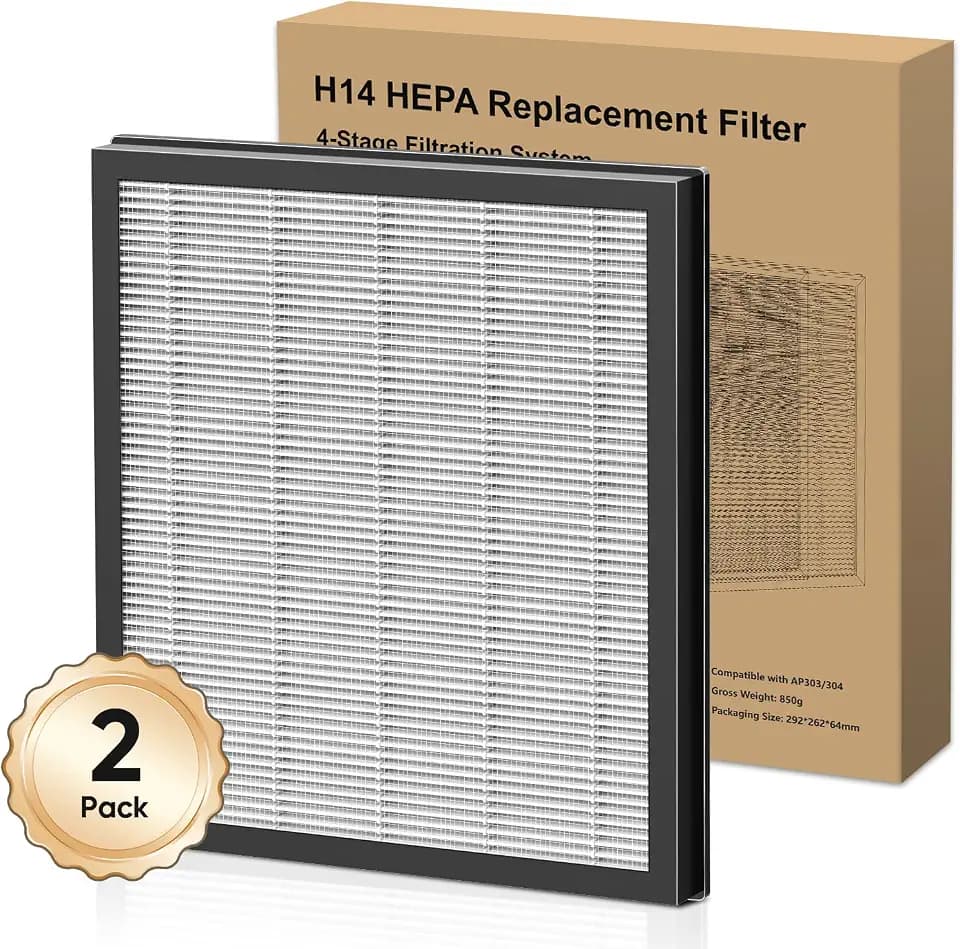 DAYETTE 2 Pack H14 Replacement Filter Compatible AP303/AP304/AP305/AP308/AP405 Air Purifiers, 4-in-1 H14 Grade True HEPA High-Efficiency Activated Carbon, Original Filter