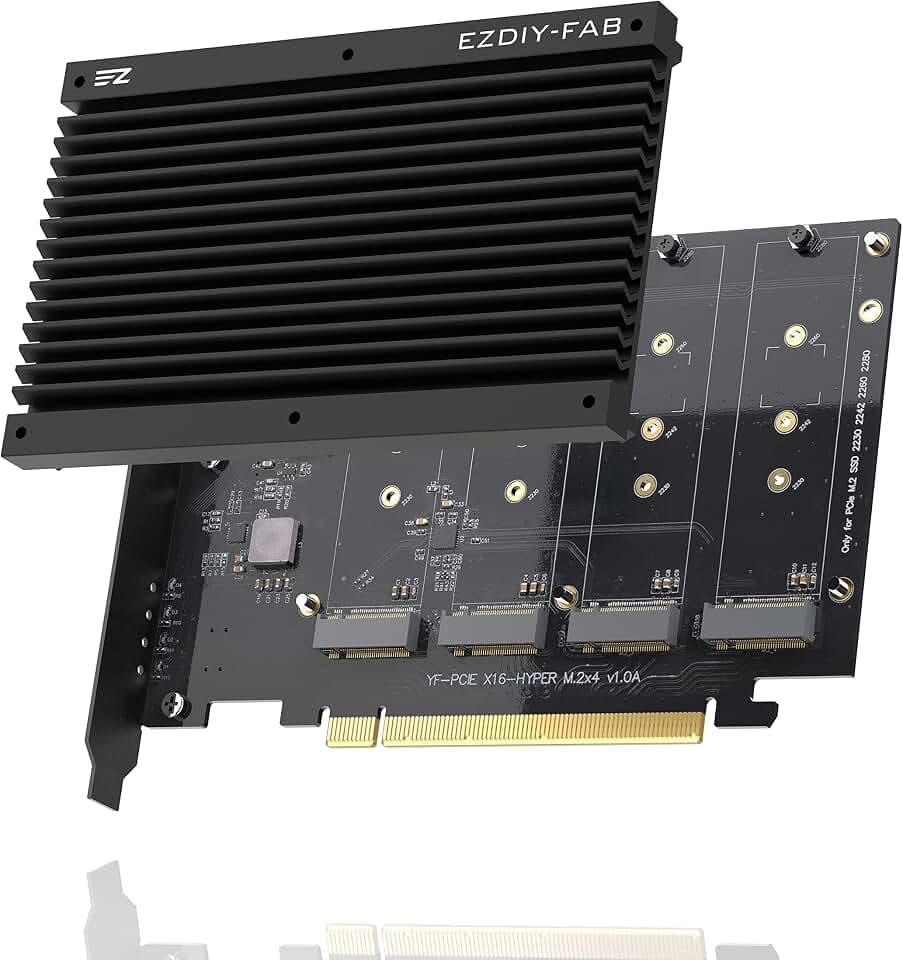 EZDIY-FAB Quad M.2 PCIe 4.0/3.0 X16 Erweiterungskarte mit Kühlkörper,Unterstützt 4 x PCIe NVME M.2 SSD,RAID-on-CPU (VROC) auf der Intel-Plattform und 4.0 RAID auf der AMD-Plattform