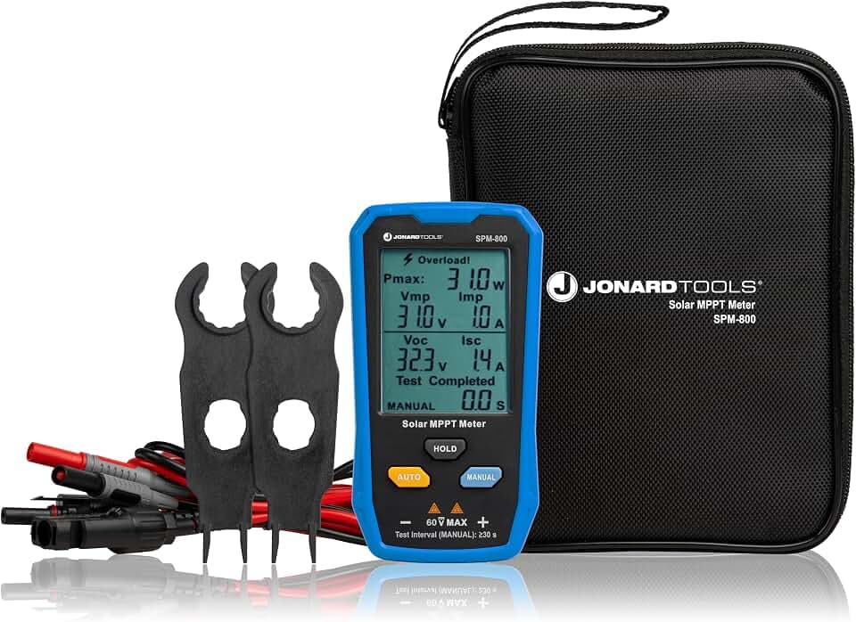 Jonard Tools SPM-800 Solar MPPT Power Meter - High-Precision Voltage, Current & Power Measurement, MC4 Leads, LCD Display, Safety Protections for Solar Panels