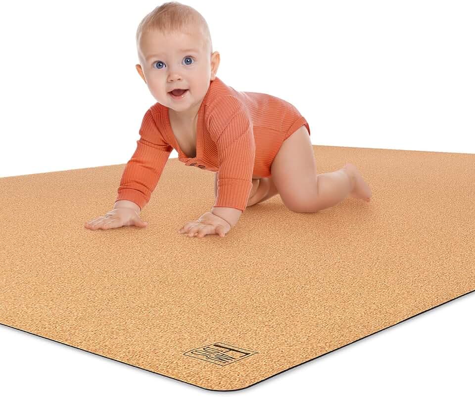 Famifidus Krabbelmatte Baby schadstofffrei - Kinder Spielmatte aus Kork & Naturkautschuk - 80 x 80 cm - Bodenmatte mit 4,5mm Stärke ideal als Spielunterlage, Spiel und Krabbelunterlage