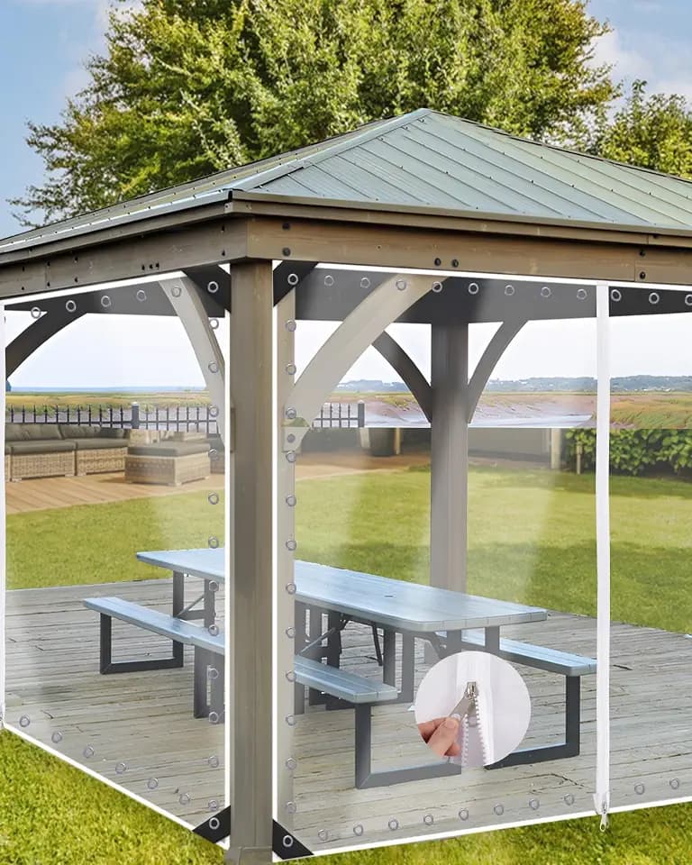 7'H x8'W Outdoor Vinyl Curtain 19oz Clear Tarps with Zipper,Vinyl Patio Enclosure,Outdoor Curtains Heavy Duty Waterproof Transparent Tarp with Grommets for Gazebo Porch Balcony Pergola