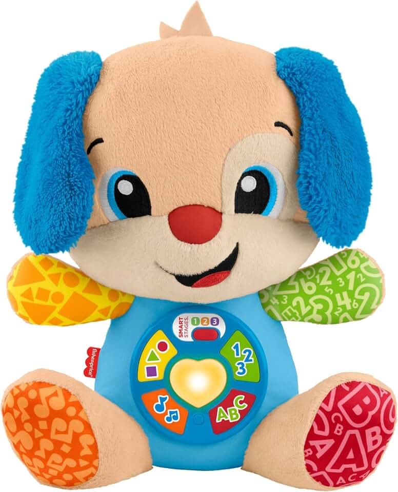 Fisher-Price Lernspaß Hündchen, Mehrsprachig | Englisch, Französisch, Deutsch, Italienisch, Niederländisch, Plüsch mit Musik, Lichter & Lernlieder, ab 6 Monaten, JFD20