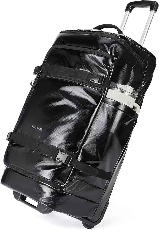 BAGSMART Rolling Duffle Bag with Wheels, Travel Duffel Luggage Bag for Men, Water Repellent Heavy Duty for Travel Camp, Black, Large, 70L