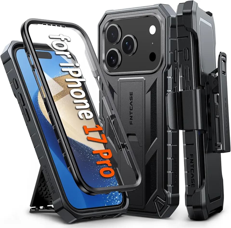 FNTCASE for iPhone 17 Pro Case with Belt Clip and Built-in Screen Protector