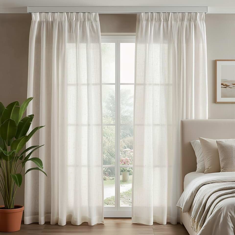 Deconovo Gardinen mit Kräuselband Voile Durchsichtig Vorhang Halbtransparent Dekoschal Vorhänge Kinderzimmer Leinenoptik Wohnzimmer