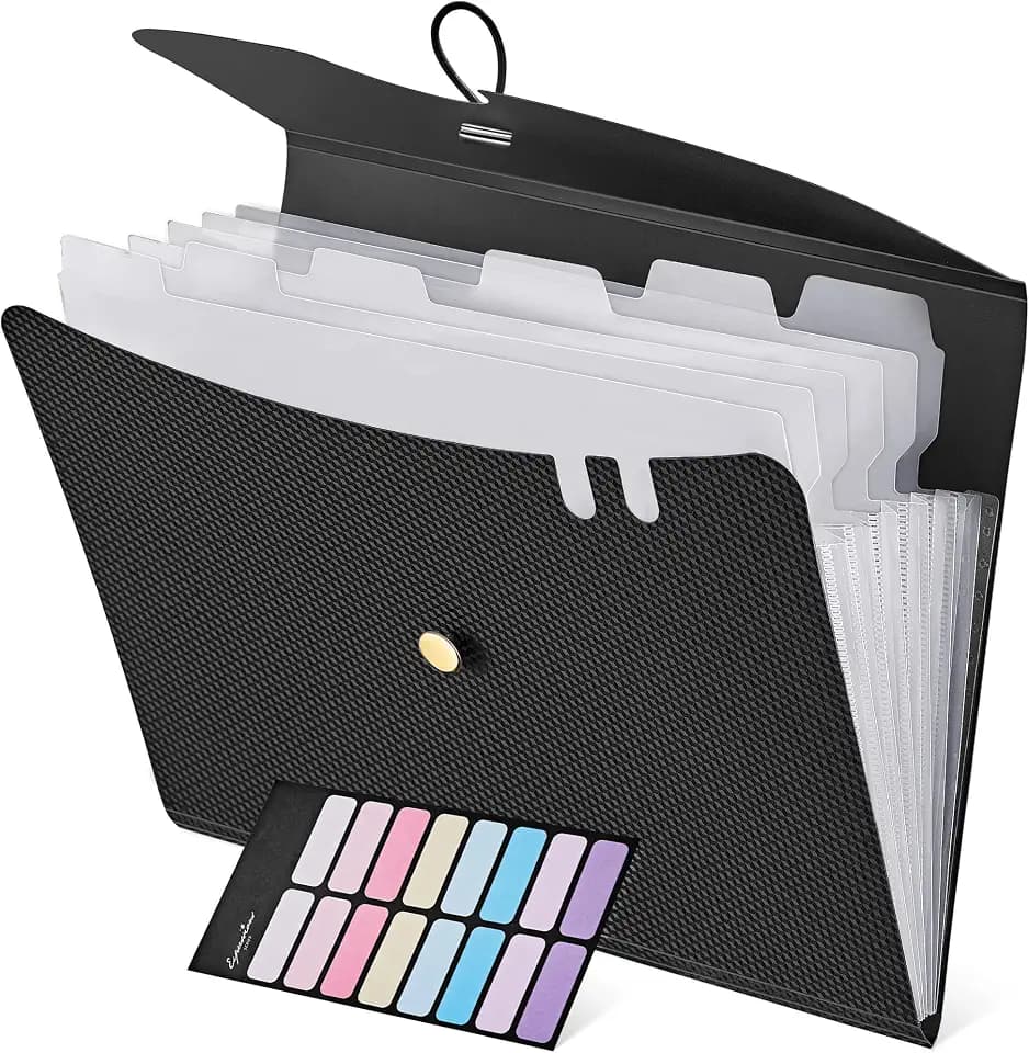 HEETA Fächermappe A4, Dokumentenmappe Mit 7 Fächer, Ordner A4/Aktenordner/Ordnungsmappe/Dokumententasche/Mappe Organizer Für Büro Hause Schule Dokumente(Schwarz)