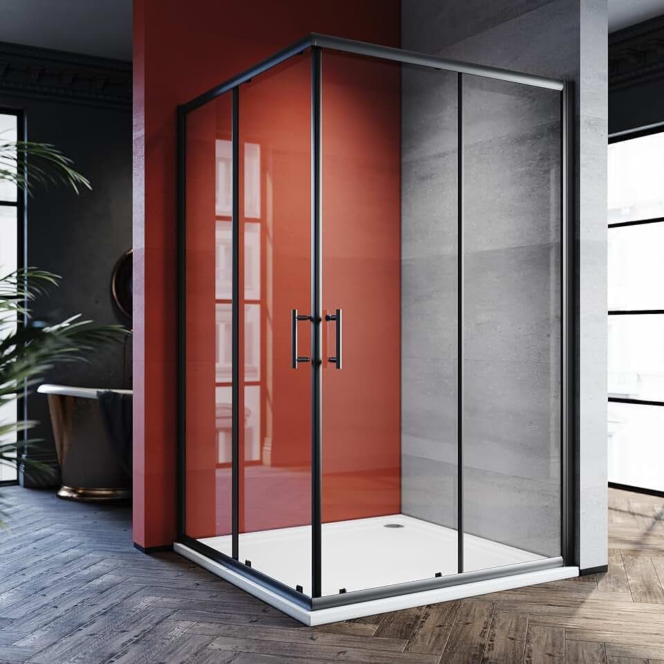 SONNI Duschkabine Eckeinstieg 100x100x195cm, Schiebetüren, 5mm ESG, Schwarz