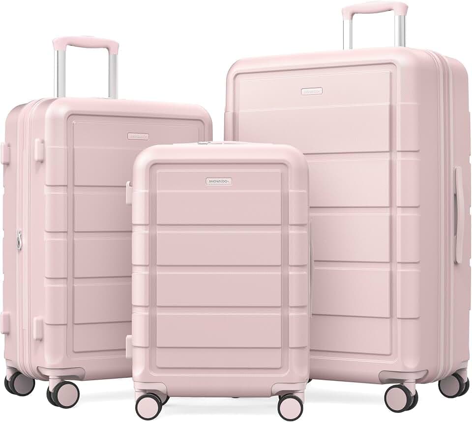 SHOWKOO G-Series Luggage set 3pcs, 100% PC Durable Hardshell Suitcase, Pink