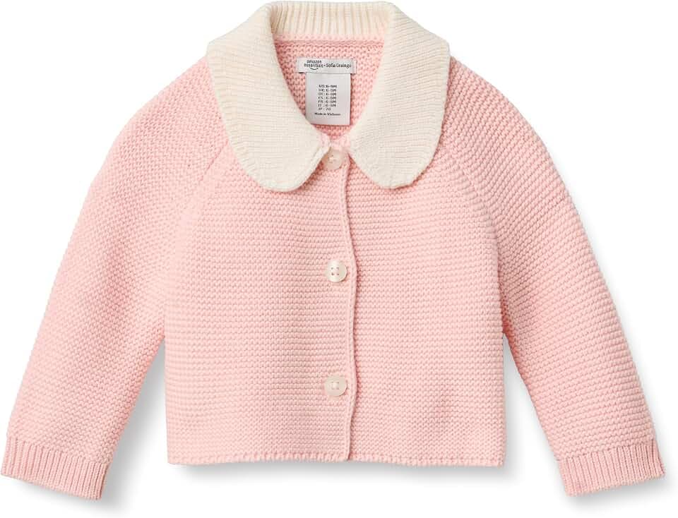 Amazon Essentials x Sofia Grainge Unisex Toddlers and Babies' Peter Pan Collar Sweater Jacket, Soft Cotton Knit with Stretch