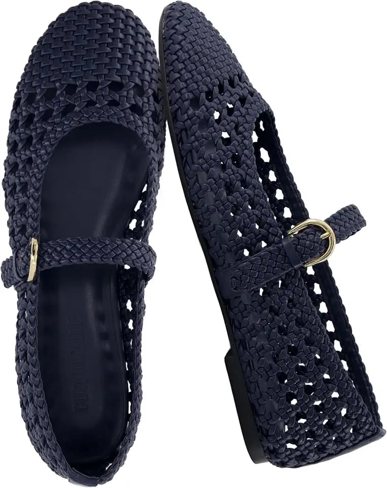 CUSHIONAIRE Windsor Woven Womens Flats with Adjustable Strap – Comfortable Mary Jane Ballet Flats for Women