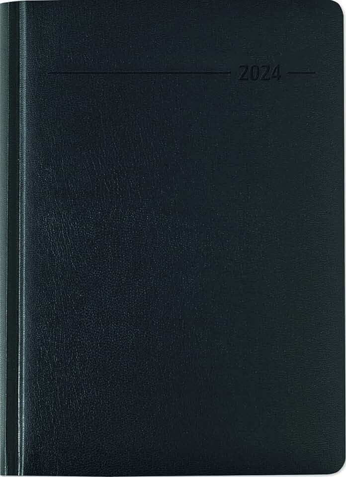 Buchkalender Balacron schwarz 2024 - Büro-Kalender A5 - Cheftimer - 1 Tag 1 Seite - 416 Seiten - Balacron-Einband - Alpha Edition