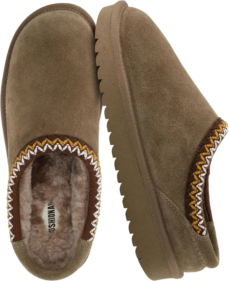 CUSHIONAIRE Keto Womens Slippers Slip-On Suede Mule Slipper - Cozy & Stylish, Memory Foam & Faux Fur Lining, Wide Widths Available