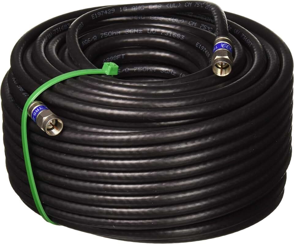 100ft Weather Seal Quad Shield Outdoor 3GHZ RG-6 Coaxial Cable 75 Ohm (Satellite TV or Broadband Internet) Anti Corrosion Brass Connector RG6 Fittings Assembled in USA by PHAT SATELLITE INTL