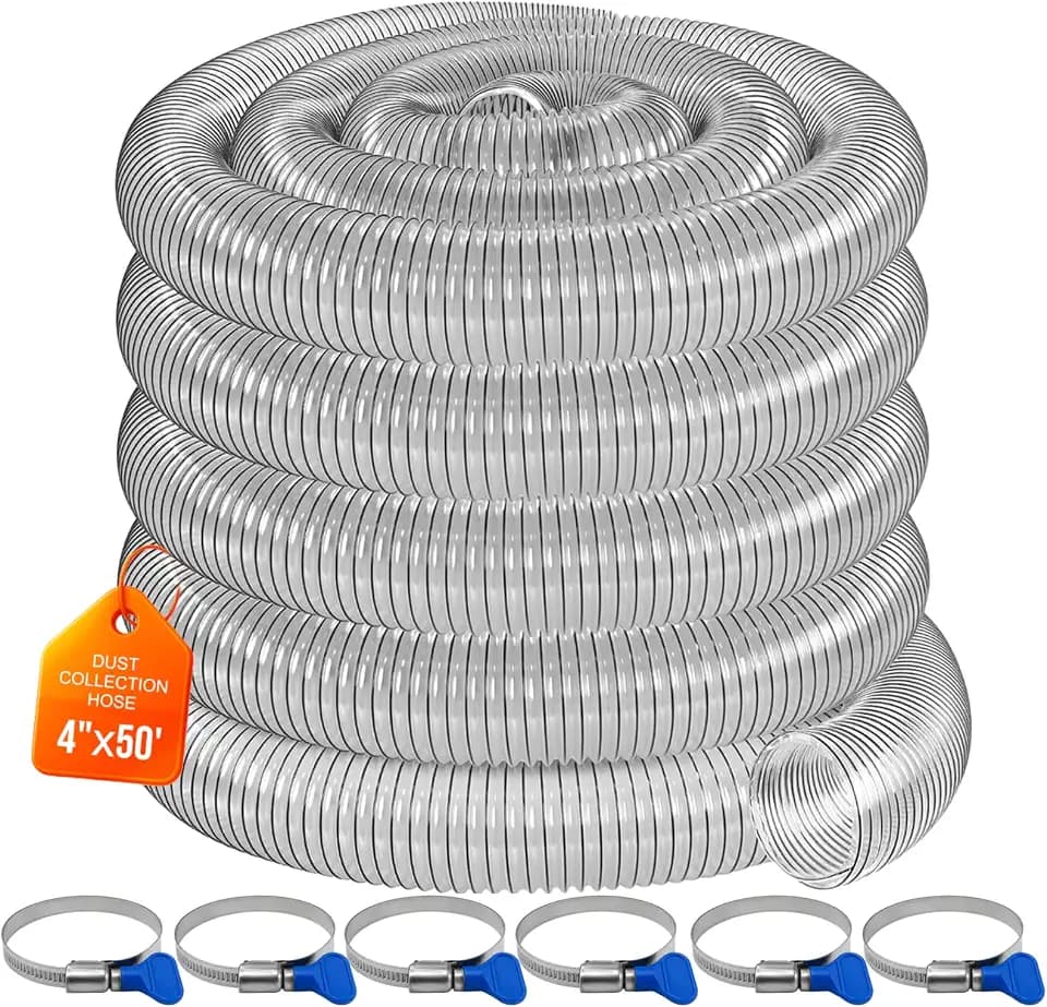4"x50' Clear PVC Dust Collection Hose-Heavy duty, Fit 4 In Dust Collector