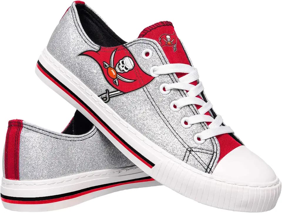 FOCO Womens NFL Team Logo Ladies Fashion Glitter Low Top Canvas Sneakers Shoes