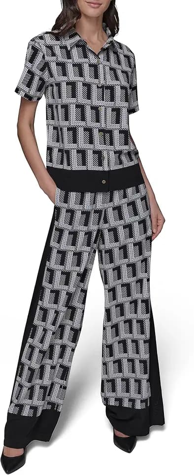 Karl Lagerfeld Women's Multi Collared Essential Camp Shirt Buttom Down