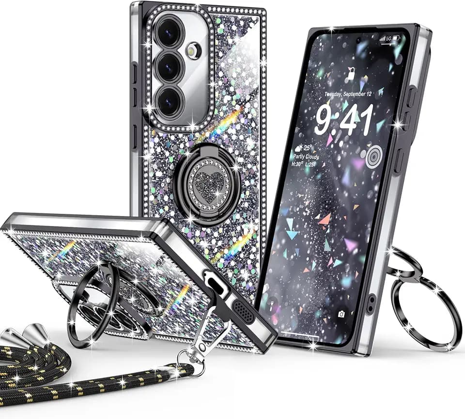 XYZ for Galaxy S25 Plus Case, Glitter Bling S24 Plus Phone Cover with Stand