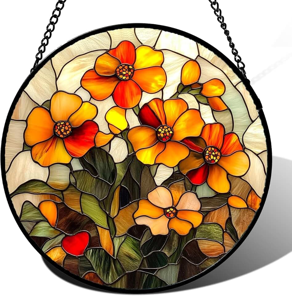 Orange Calendula Flower Stained Glass Window Hanging Suncatcher Gifts 6.3"